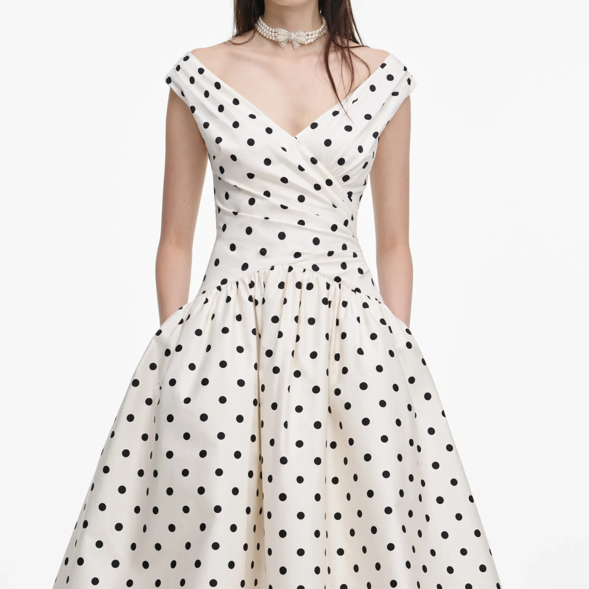 Cream Polka Dot Midi Dress