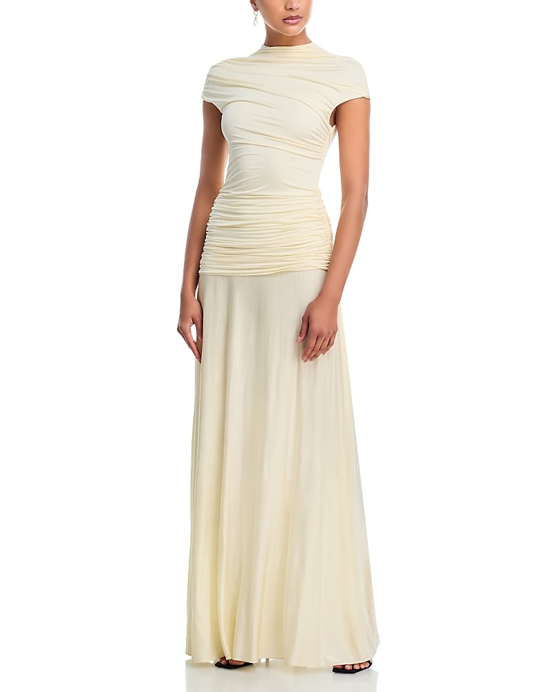 YELLOW JERSEY DRAPED MAXI DRESS