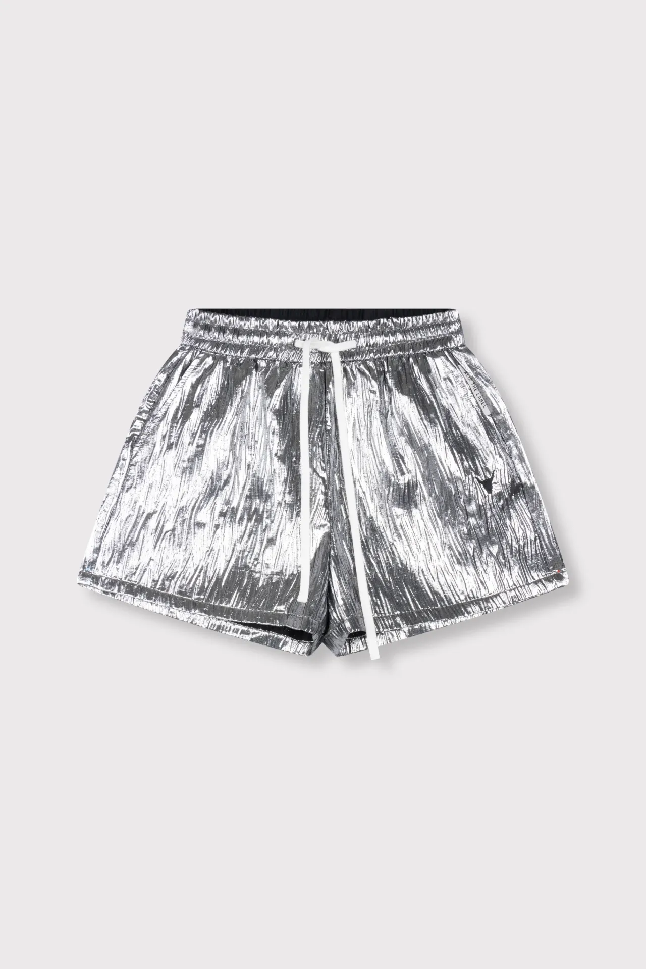 Ladies woven silver crinkle shorts