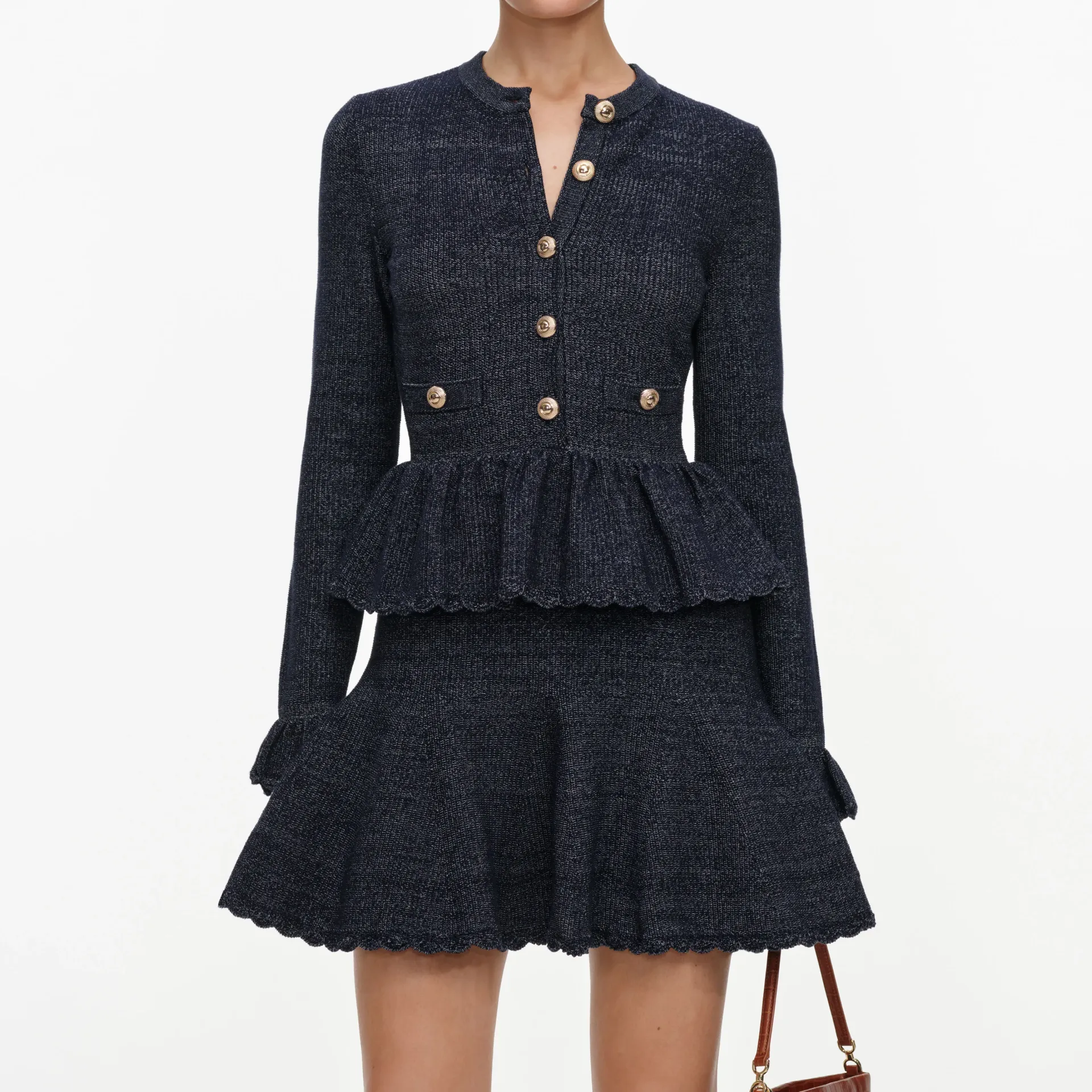 NAVY TEXTURED KNIT MINI DRESS
