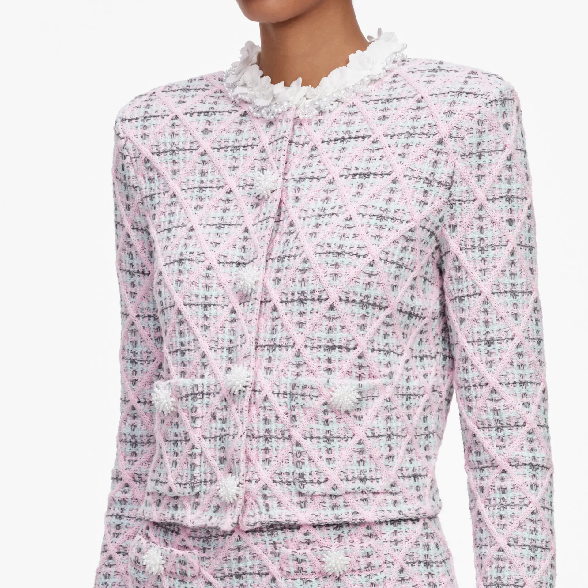 PINK CHECK KNIT CARDIGAN